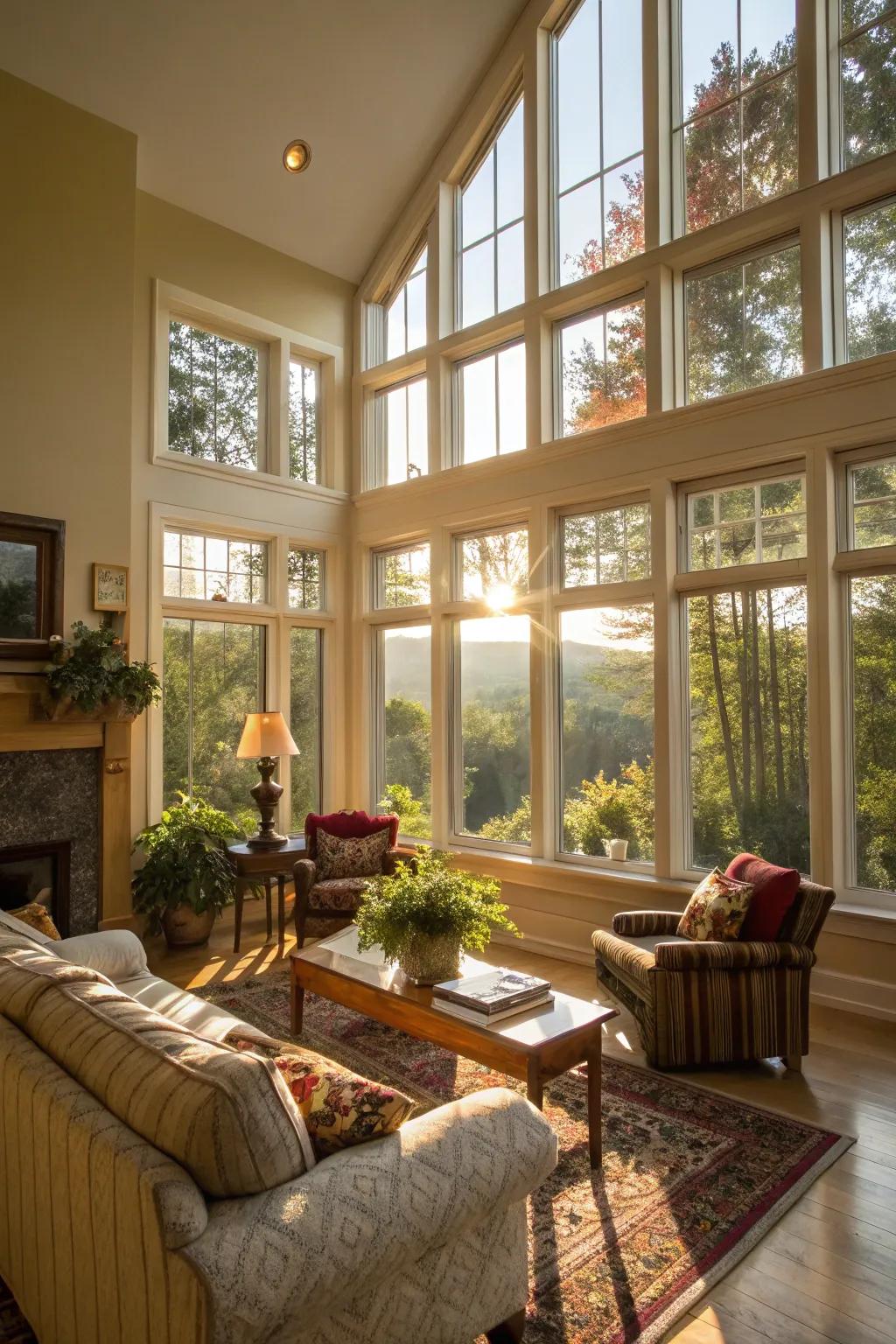 A home with strategic window placement for optimal passive solar heating.