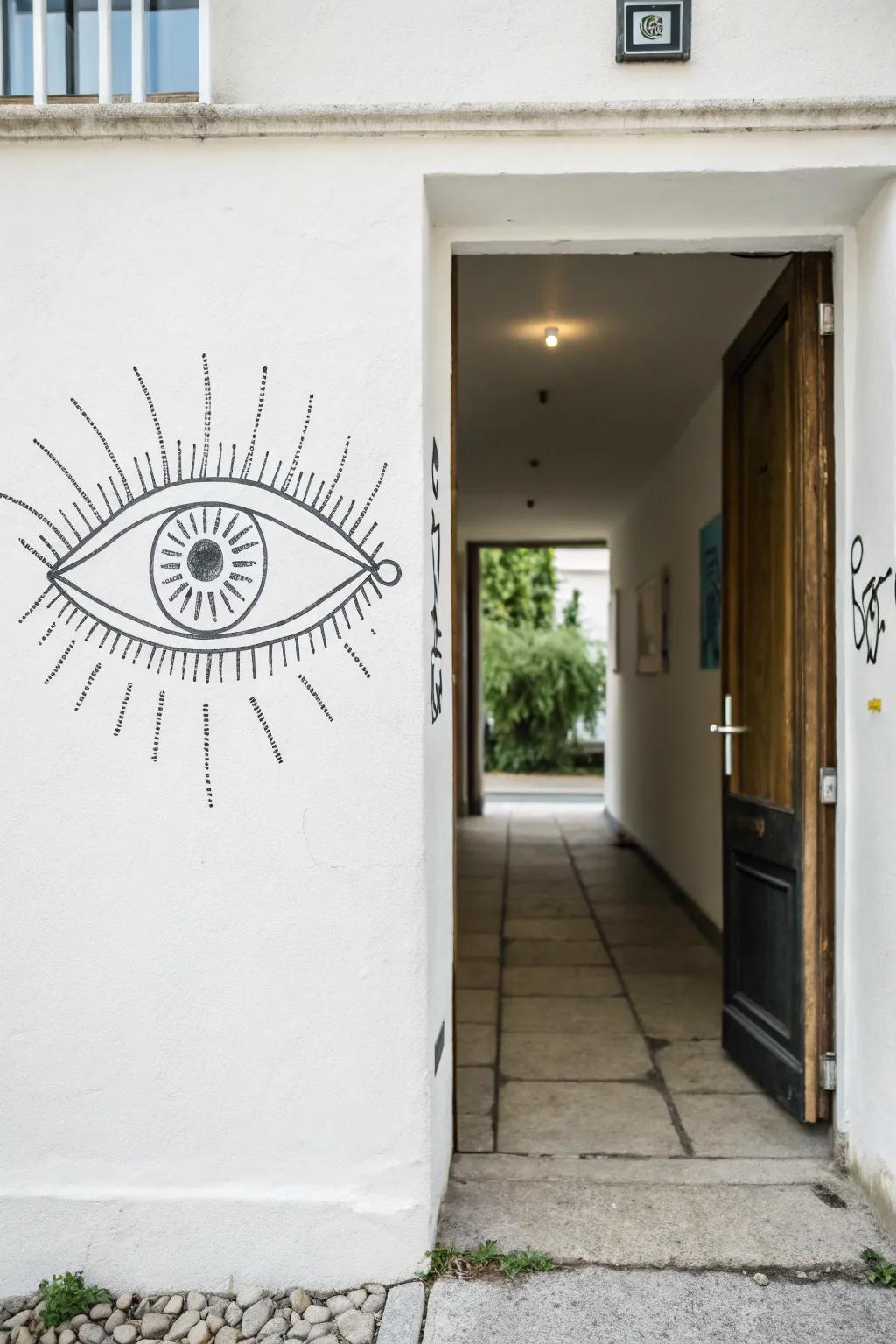 A minimalist eye drawing that adds elegance and sophistication to the entryway.