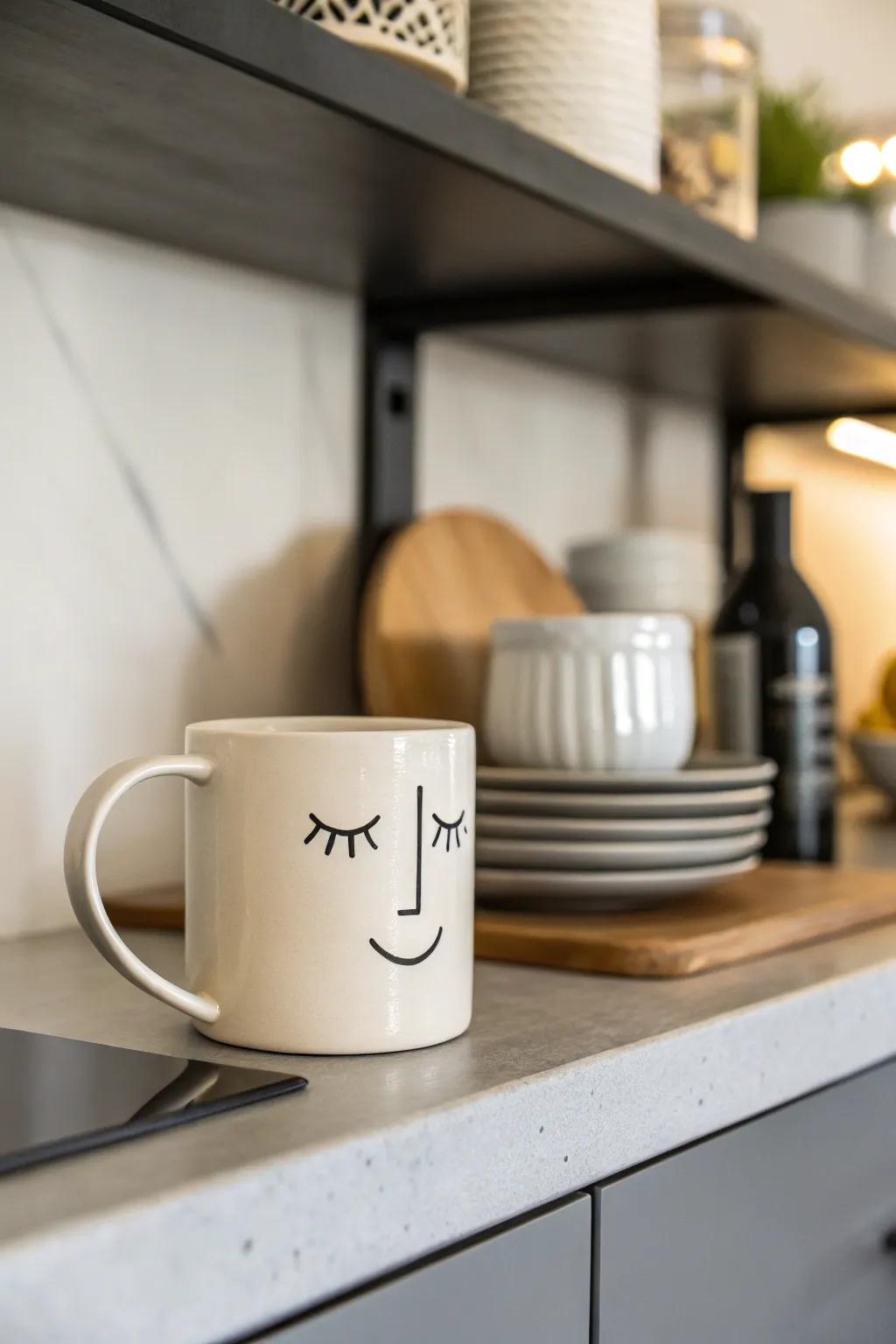 A minimalist face mug offering refinement with a hint of charm.