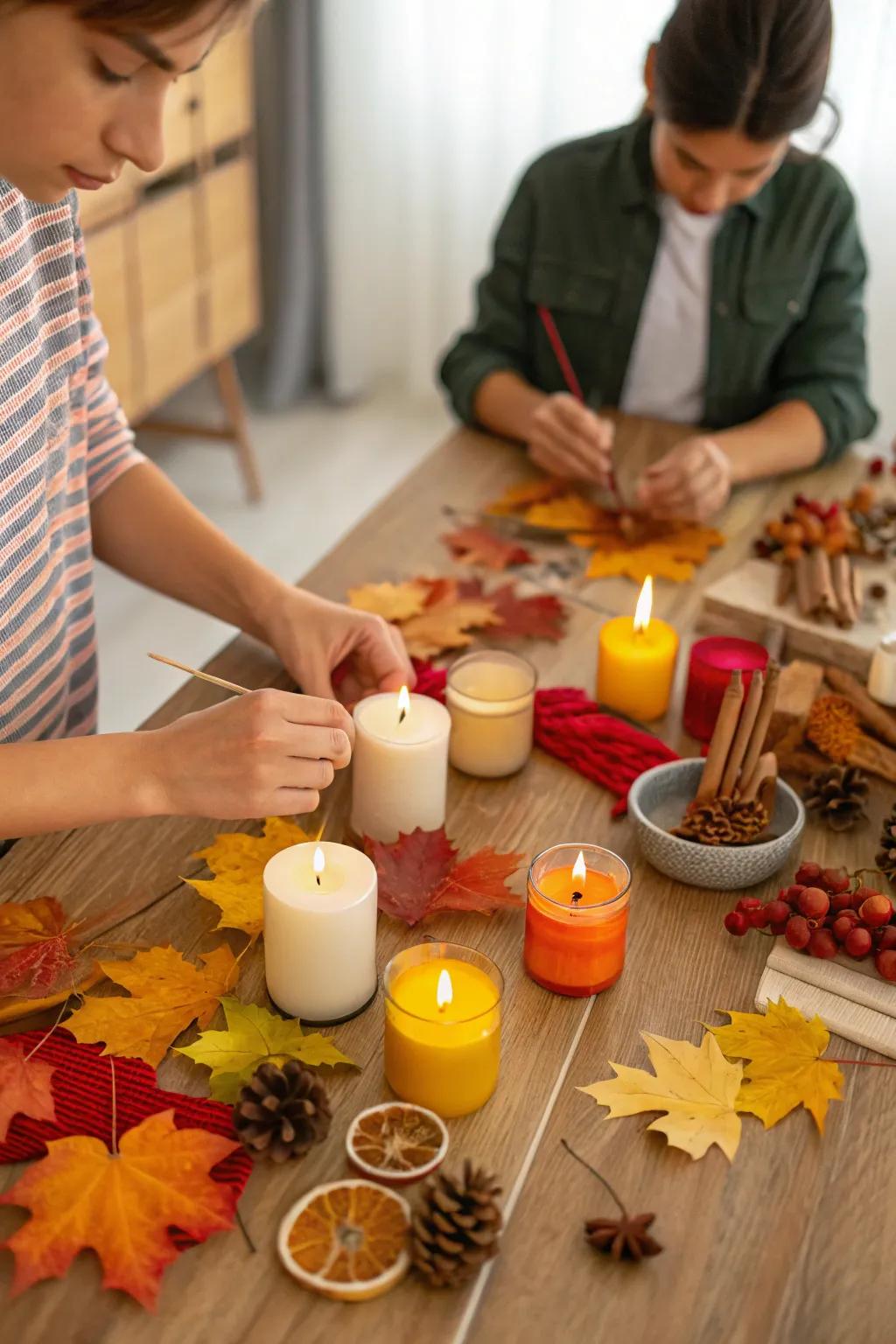 Guests crafting their own autumn-scented candles