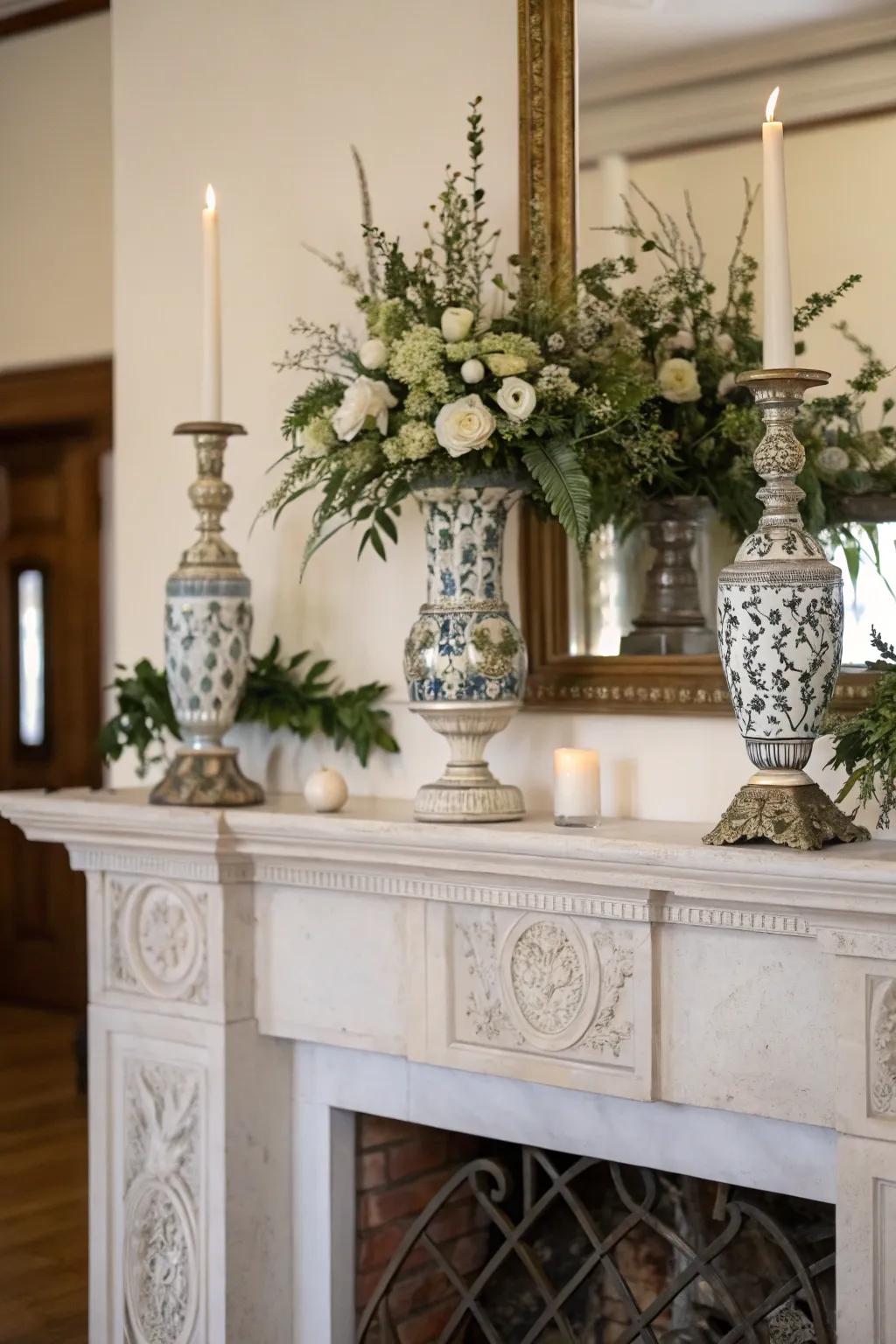 A balanced mantel, flaunting symmetry for a polished appearance.