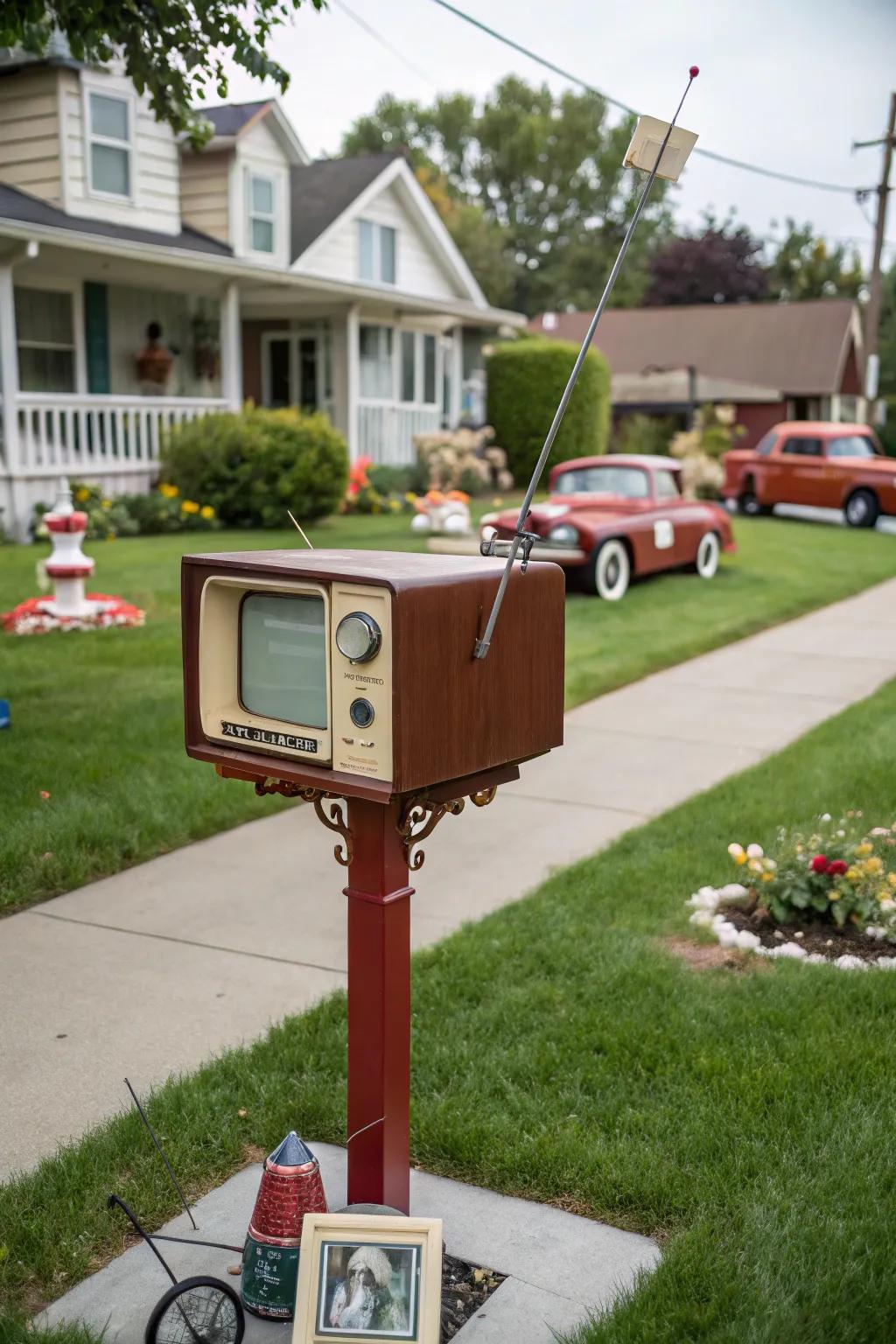 A retro TV mailbox that broadcasts creativity and nostalgia.