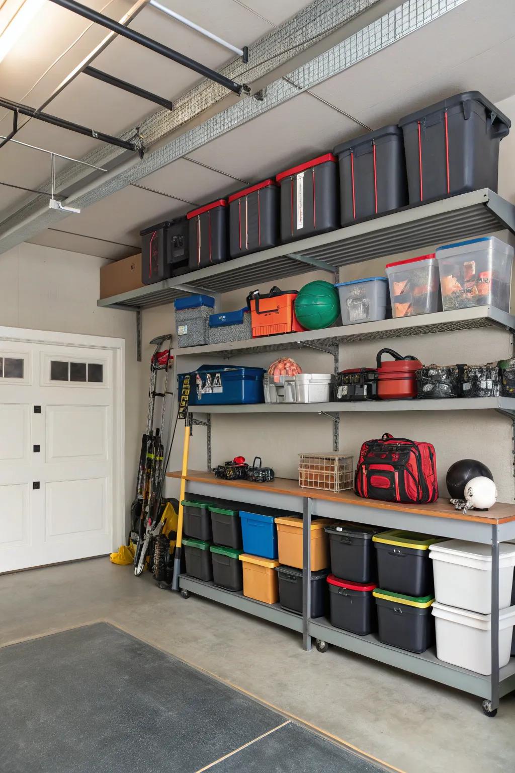 Maximize storage with overhead racks.