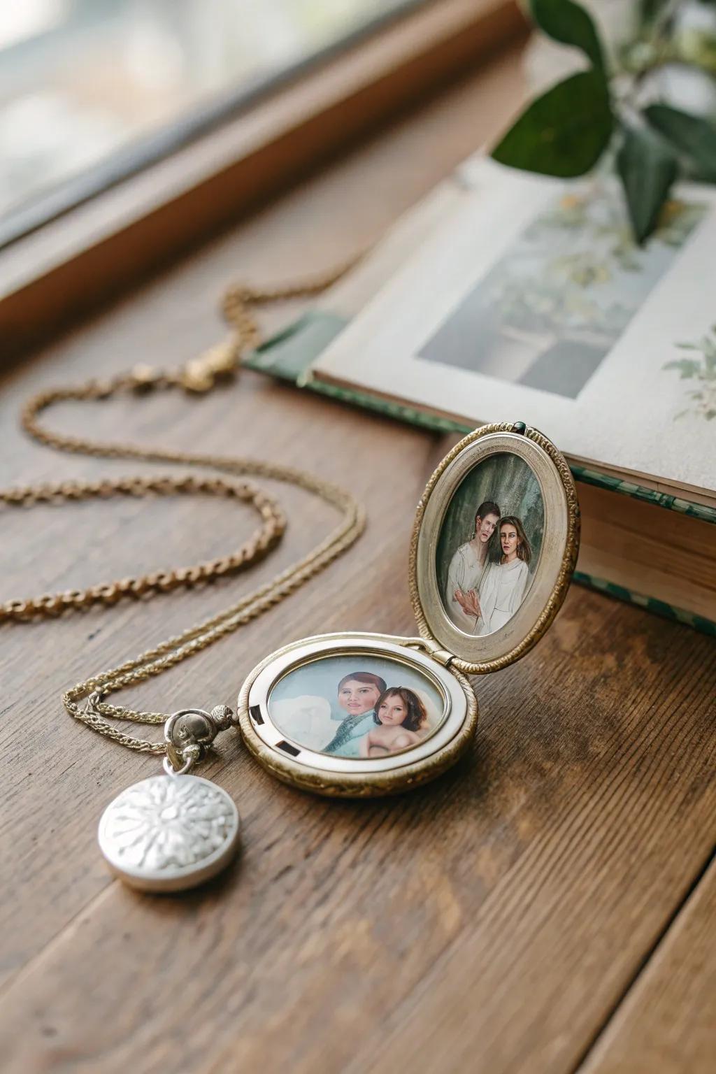 A locket necklace holding a beloved family photo.