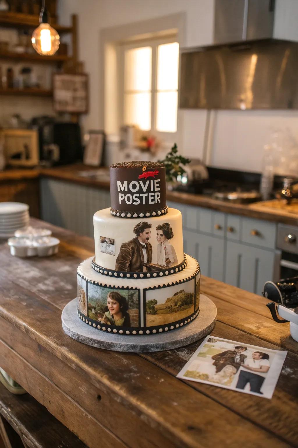 A personalized movie poster cake makes the guest of honor the star.