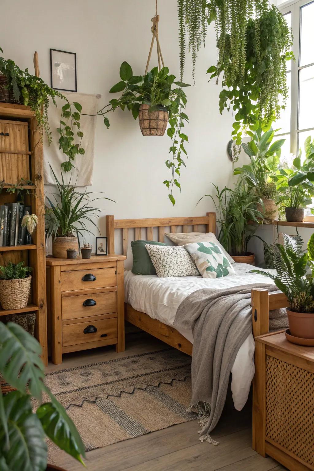 Natural elements like plants add a refreshing touch.