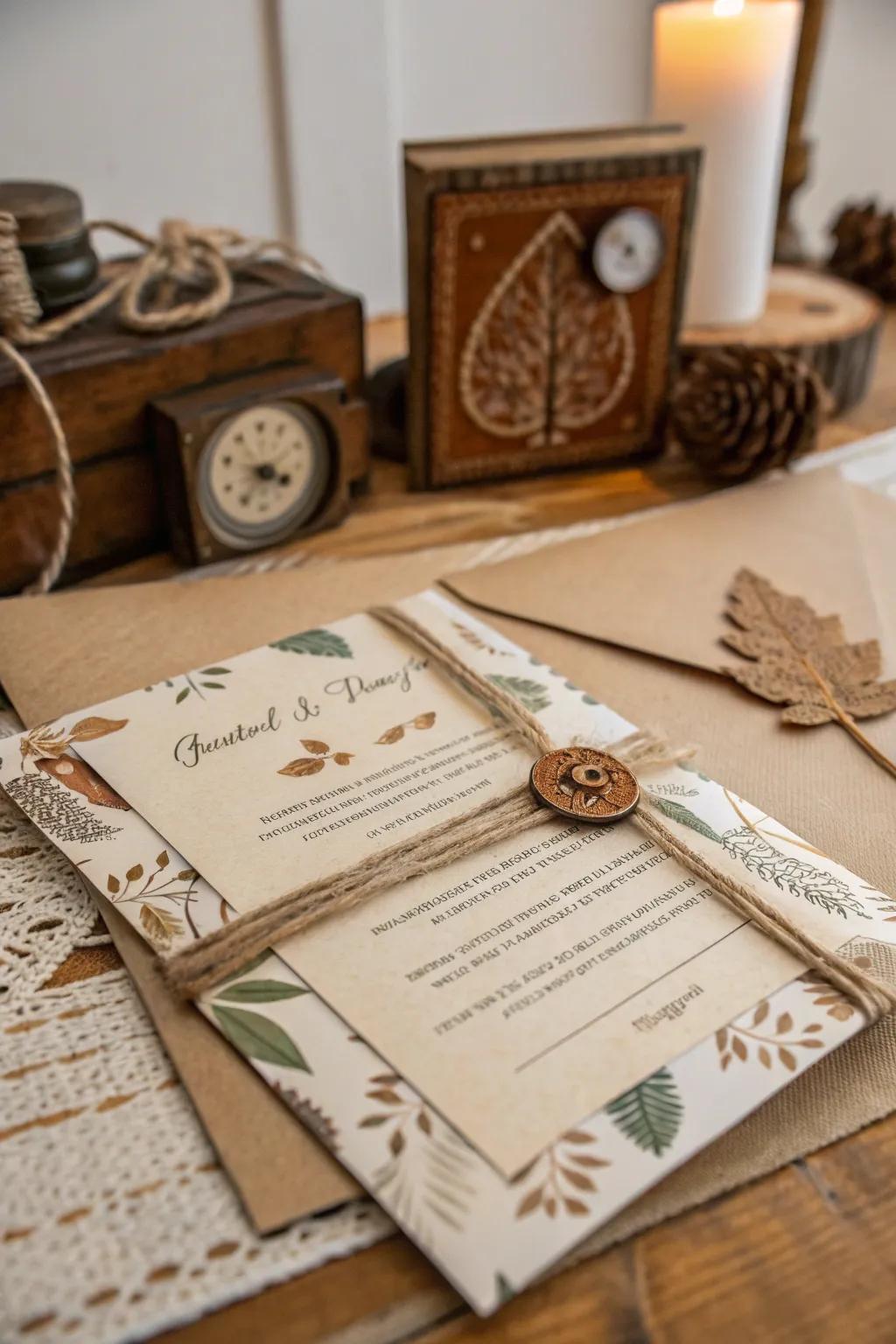 Rustic charm adds a cozy feel to your invites.