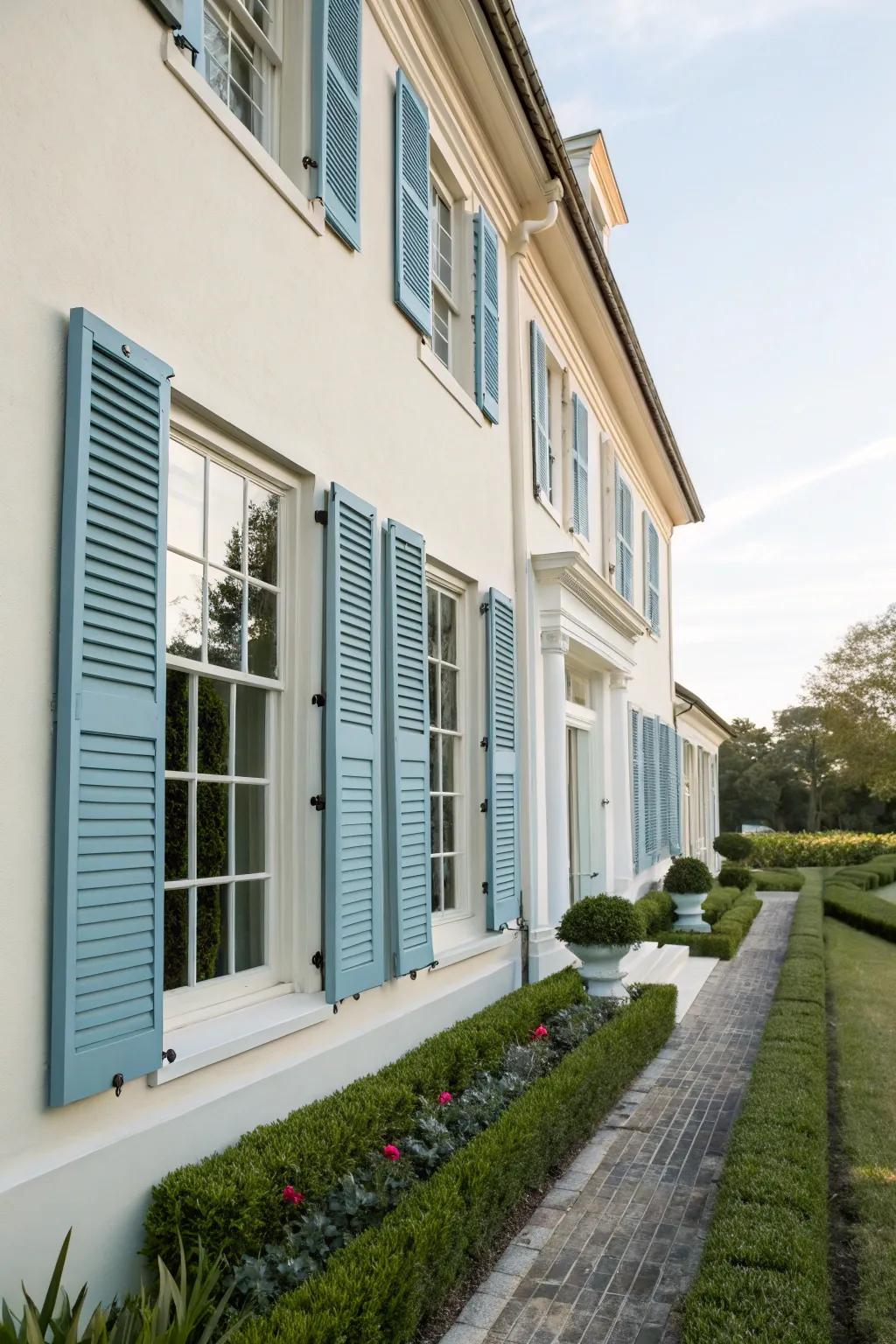 Colonial shutters offer old-world charm with modern protection.