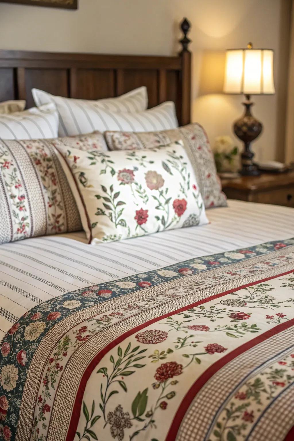 Playful patterns bring personality and liveliness to this king-sized bed.