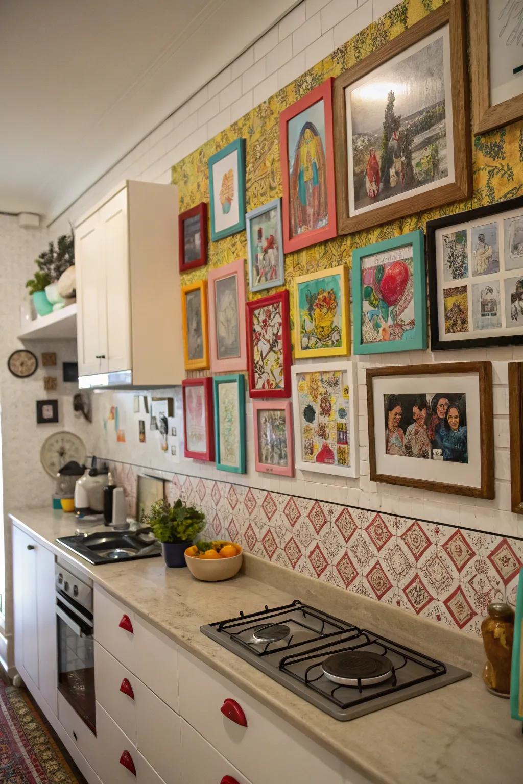 Personal art adds character to your kitchen space.