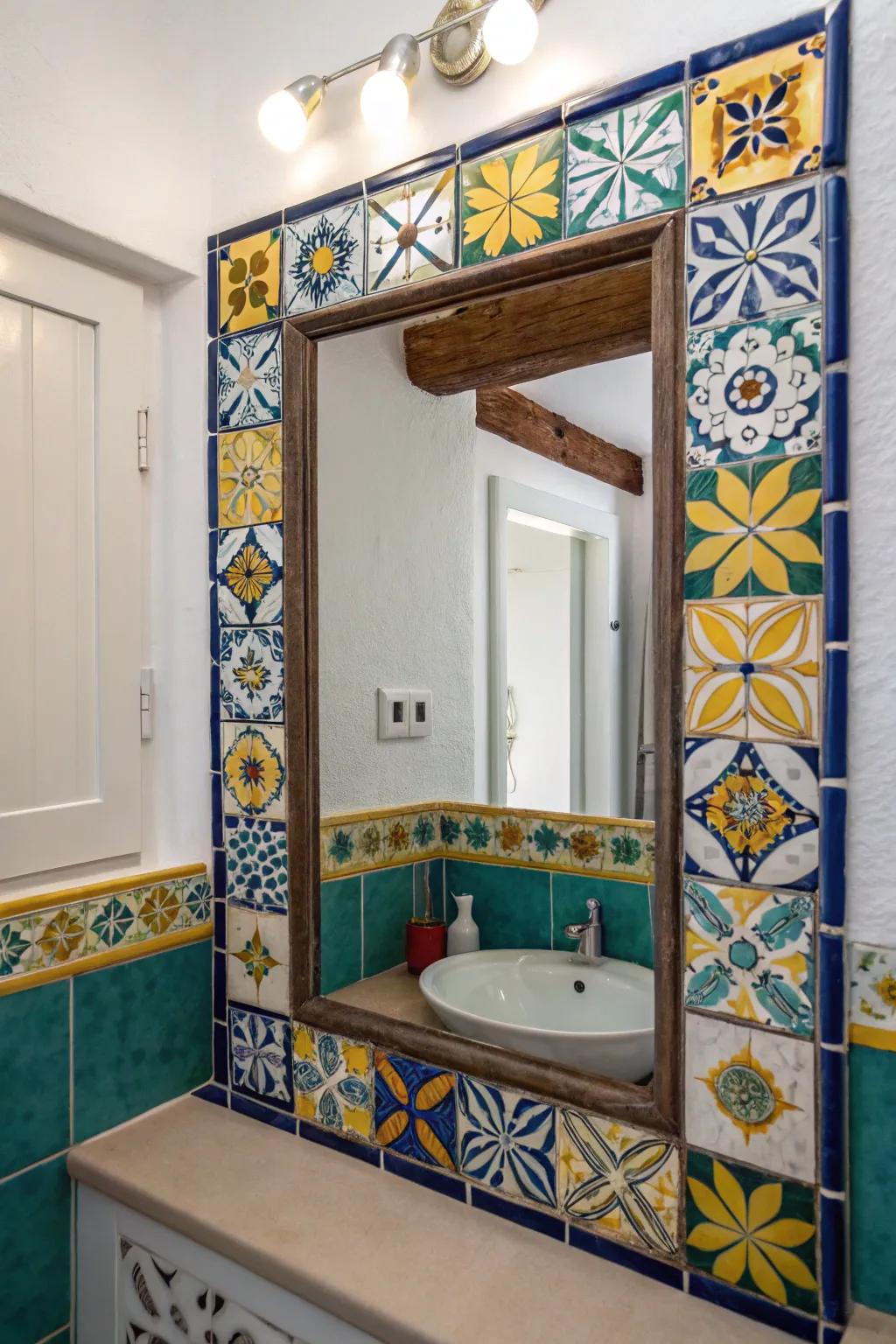 Tiled frames add color and texture for an artistic mirror makeover.