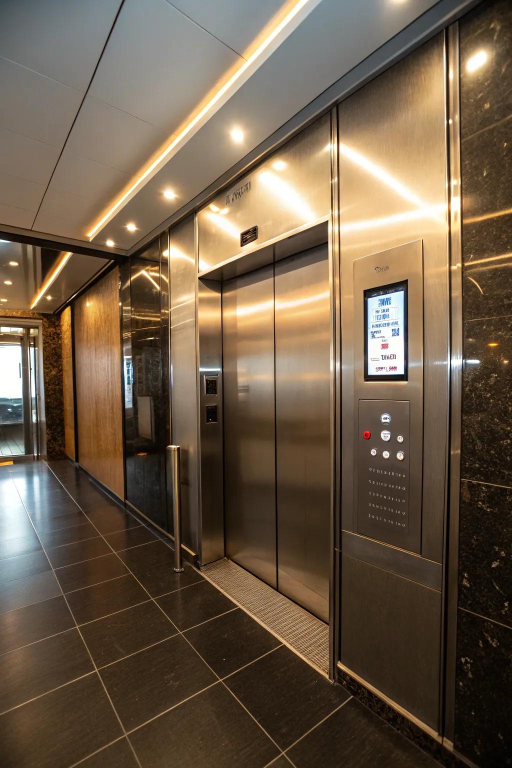 Tech-savvy elements bring modern convenience to elevator design.