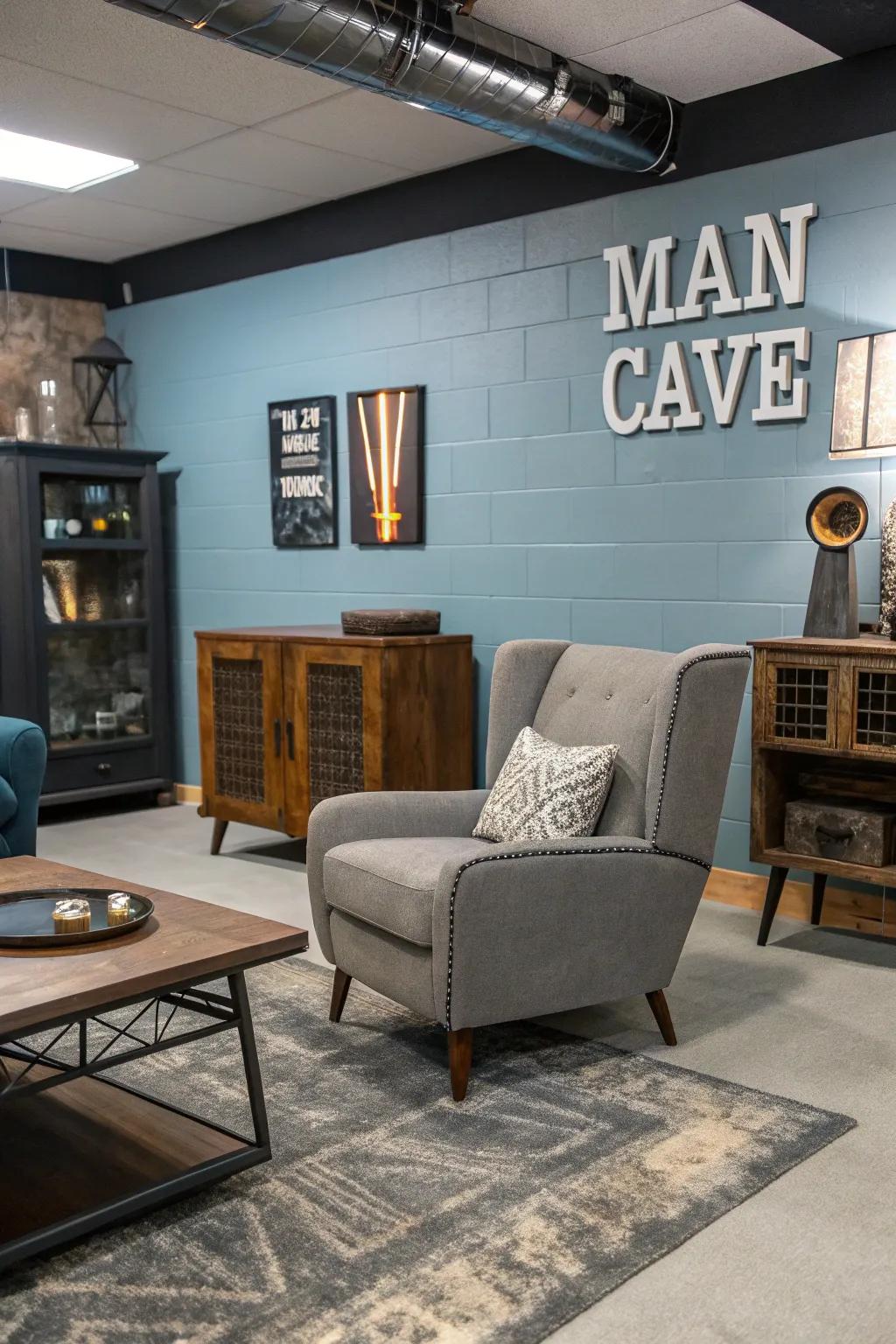 Distinct and fashionable furniture pieces inside a man cave.