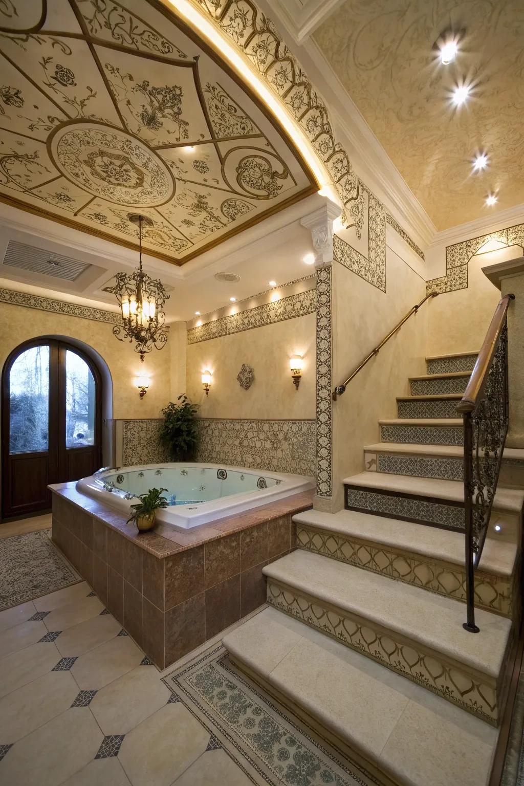 Unique design features add character to the master bathroom.