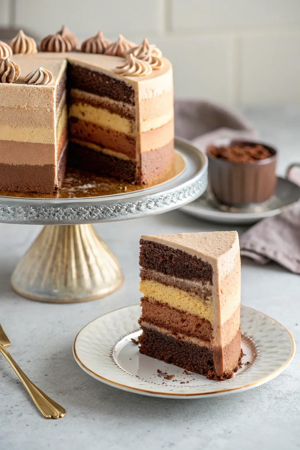 Gradient caffeinated tiers create a visually awesome cake.
