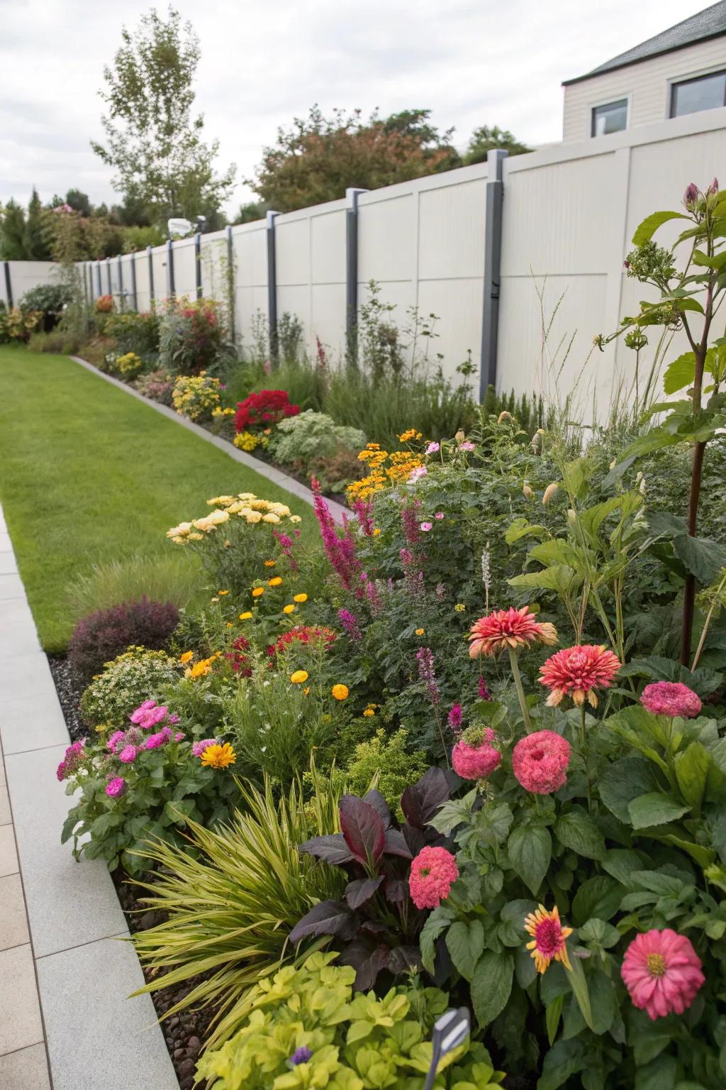 Dense planting creates a lush and inviting garden space.