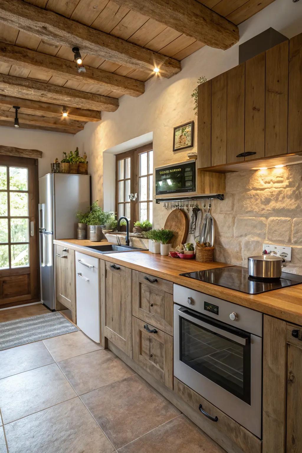 Modern appliances complement the rustic charm of this mountain kitchen.