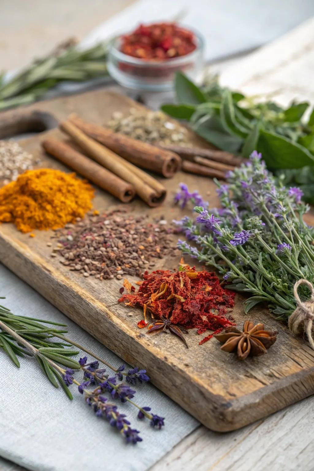 A fragrant collage using dried herbs and spices.