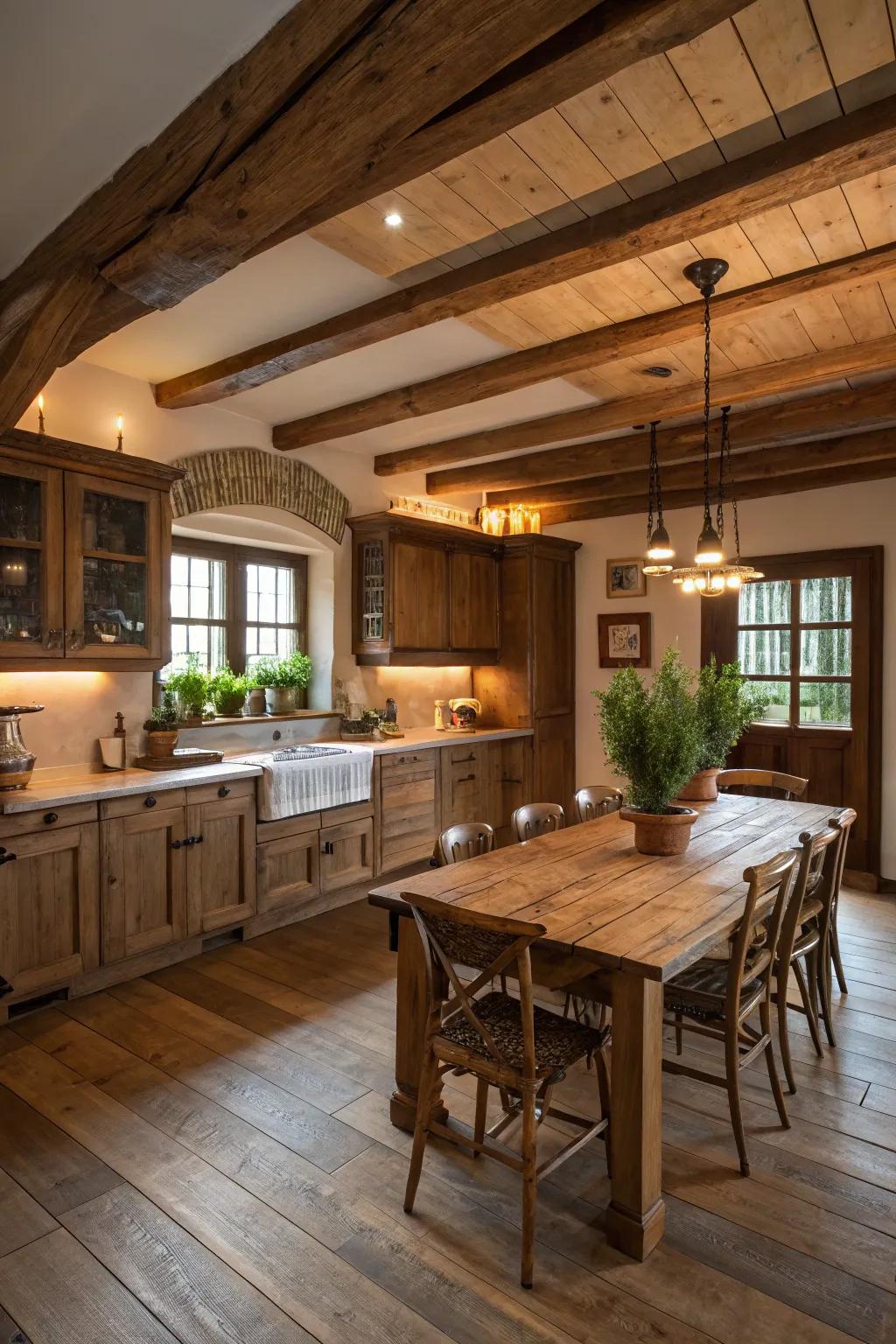 Wooden accents adding warmth to the kitchen.