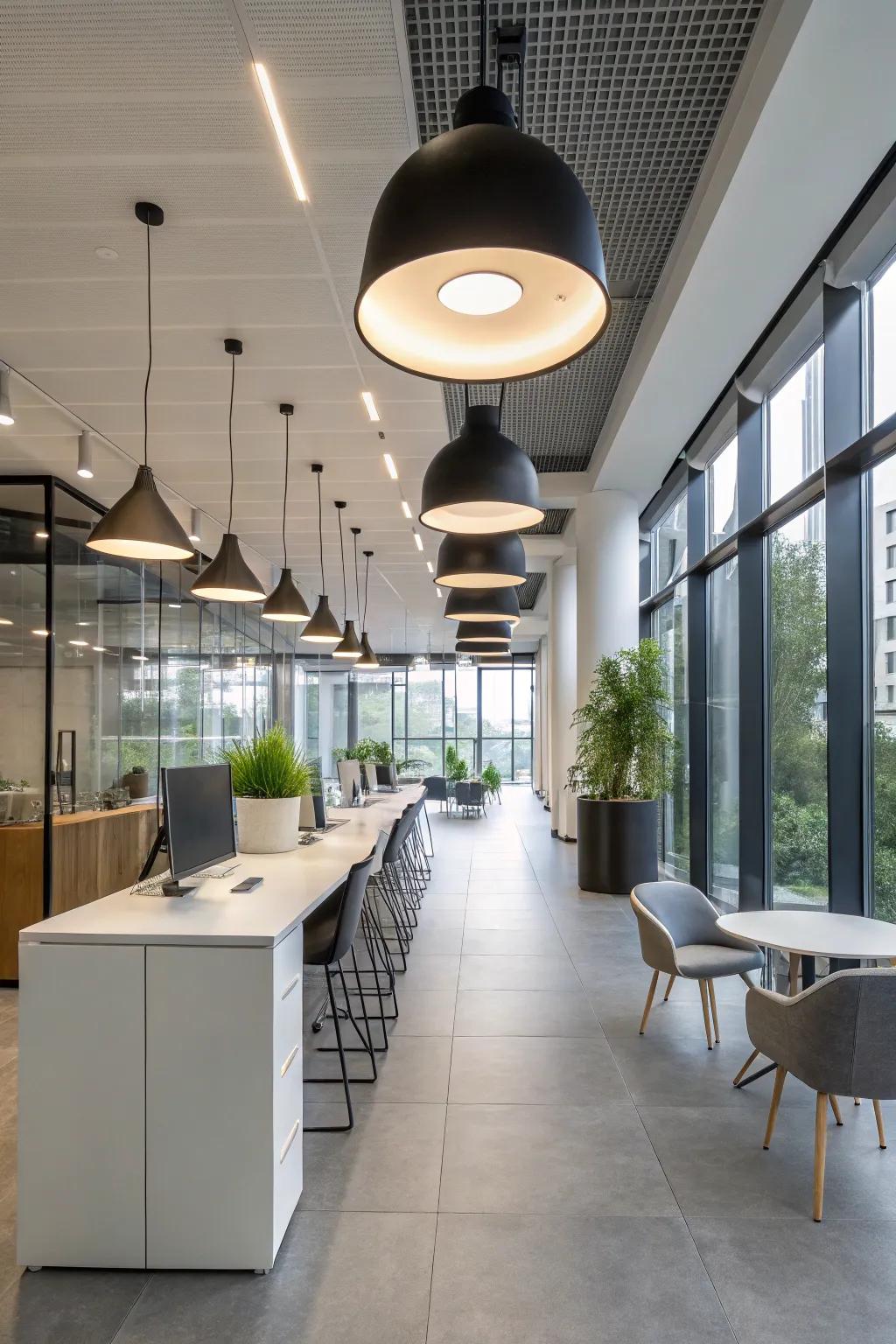 Innovative lighting solutions enhance office aesthetics.