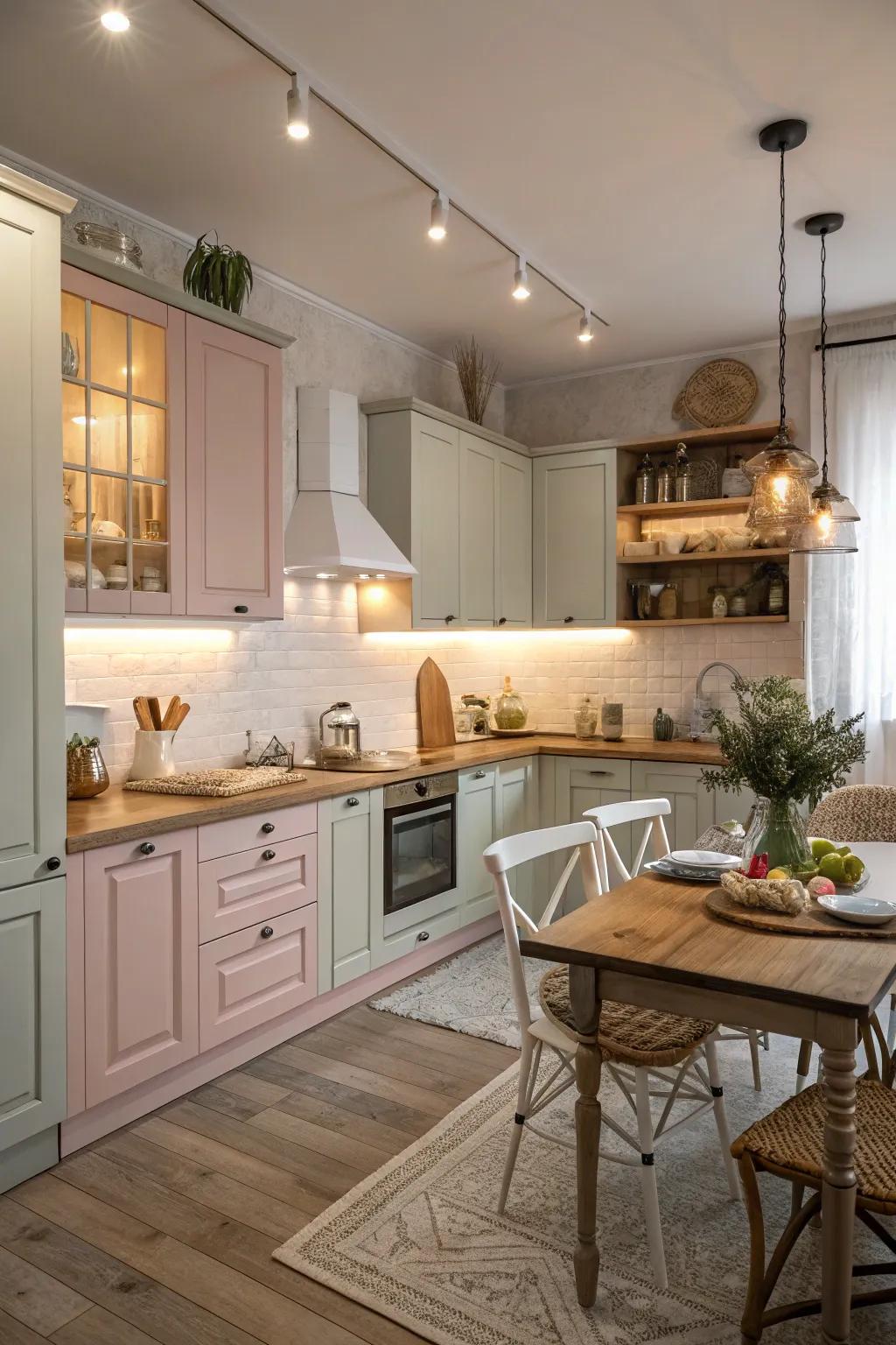 Neutral tones impart a serene and welcoming sensation to the culinary space.