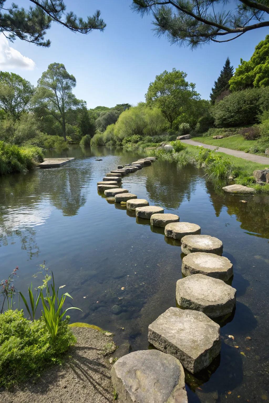 Traversing stones add allure and ease of access to your stream.