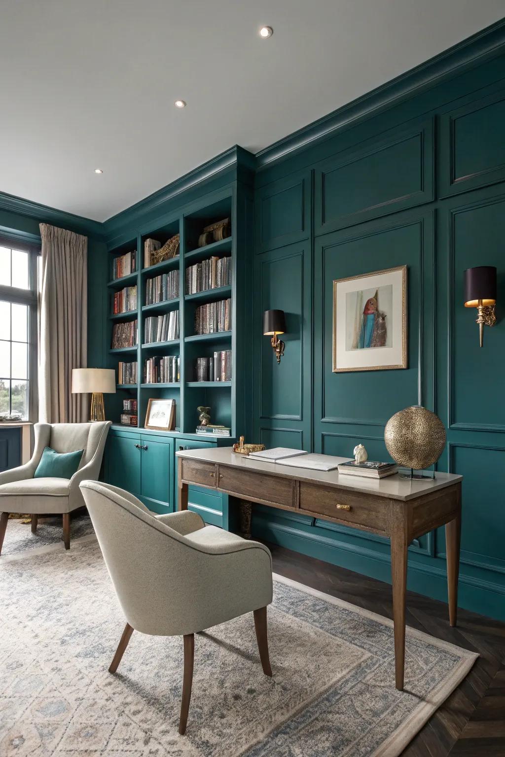 Deep teal provides a luxurious and calming ambiance.