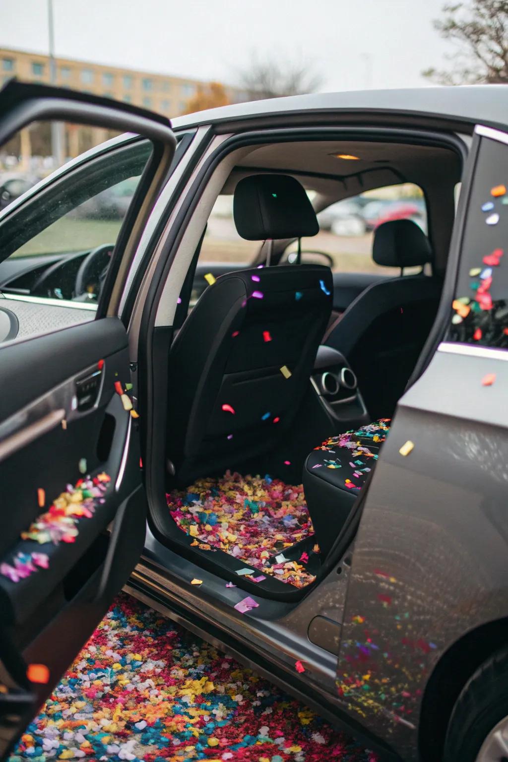Confetti sparks a moment of surprise and celebration.