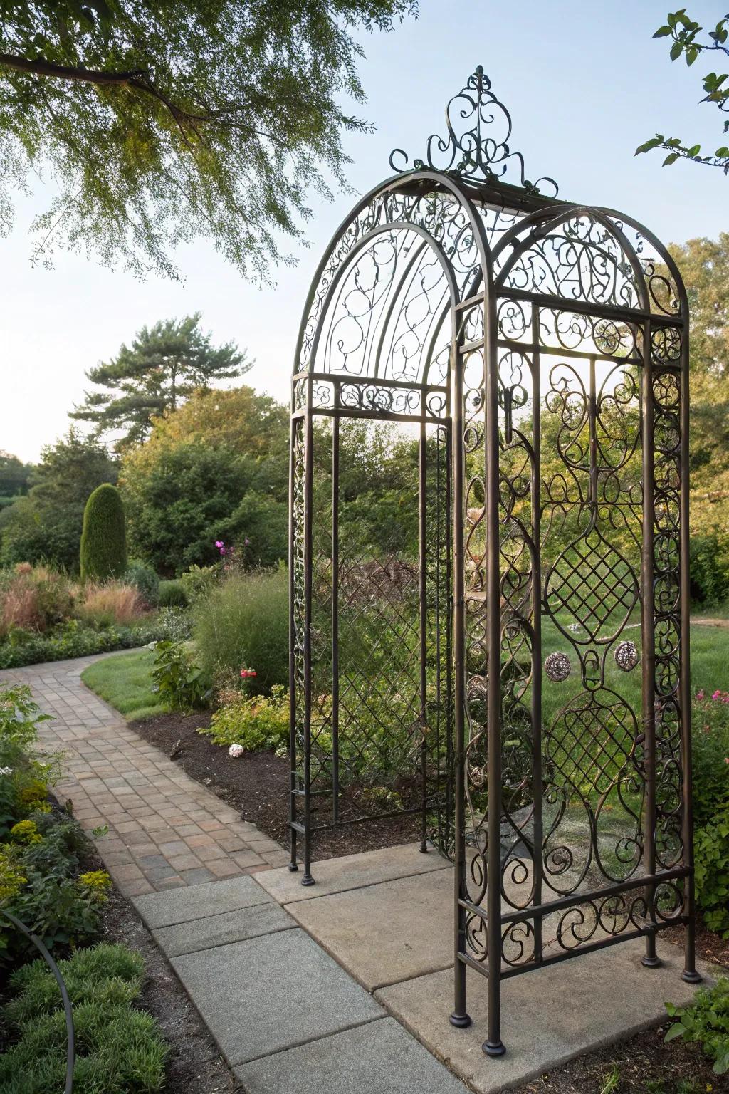 Enhance elegance and privacy with a decorative wrought iron trellis.