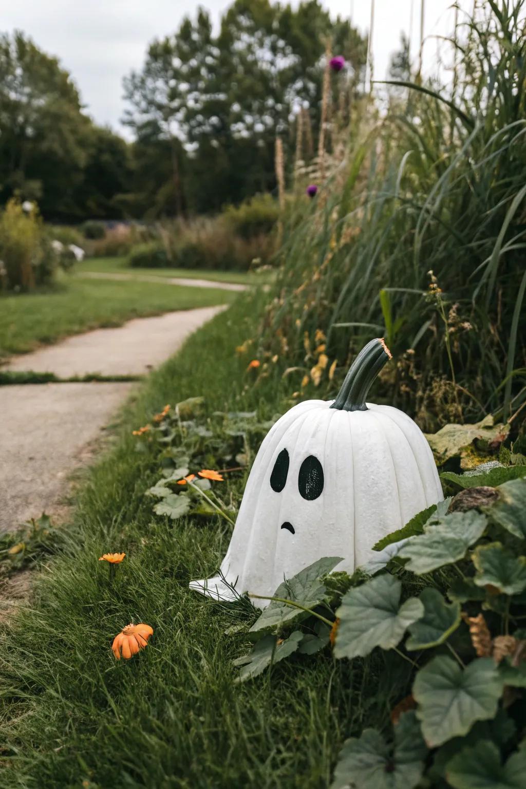 A painted phantom pumpkin that's straightforward yet effective for Halloween.