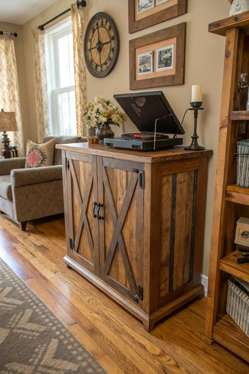 Rustic designs bring a touch of cozy charm to your vinyl setup.