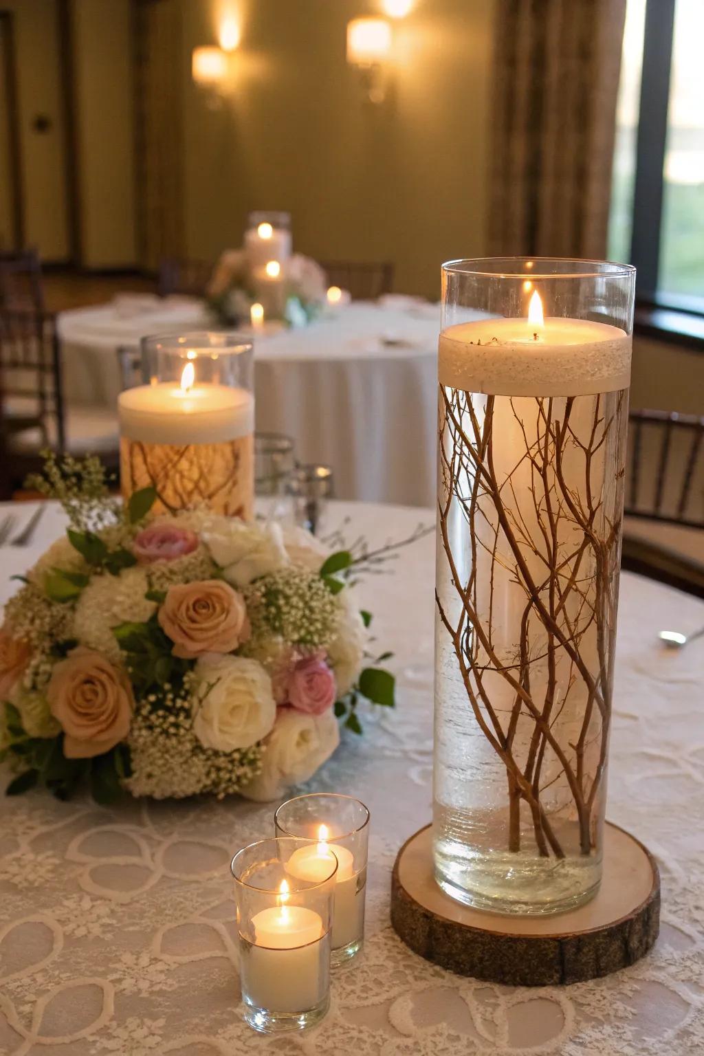 Buoyant tapers and branches for a serene effect
