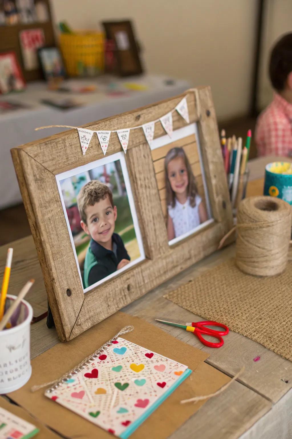 Handmade frame for school photos.