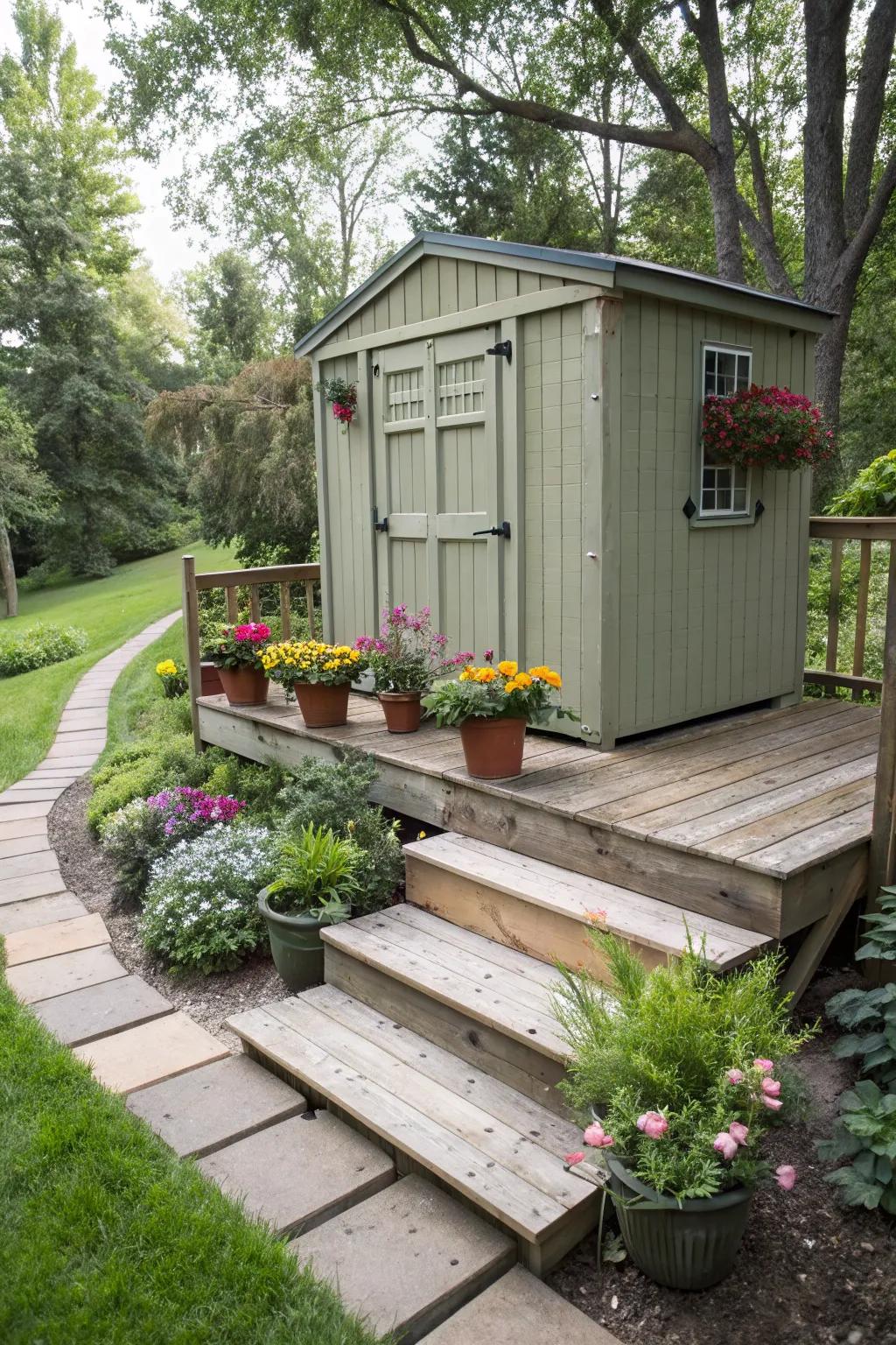 An elevated shed gains prominence and protection from the elements.