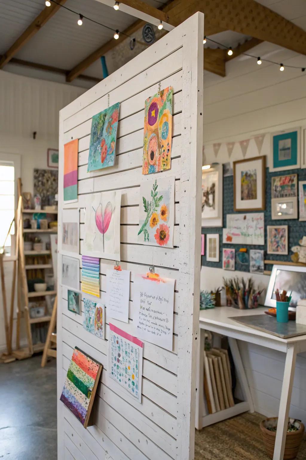 Let your creativity flow with an art-focused shiplap bulletin board.