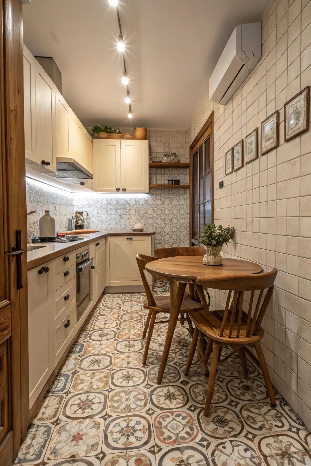 Textured floors introduce depth and visual interest.
