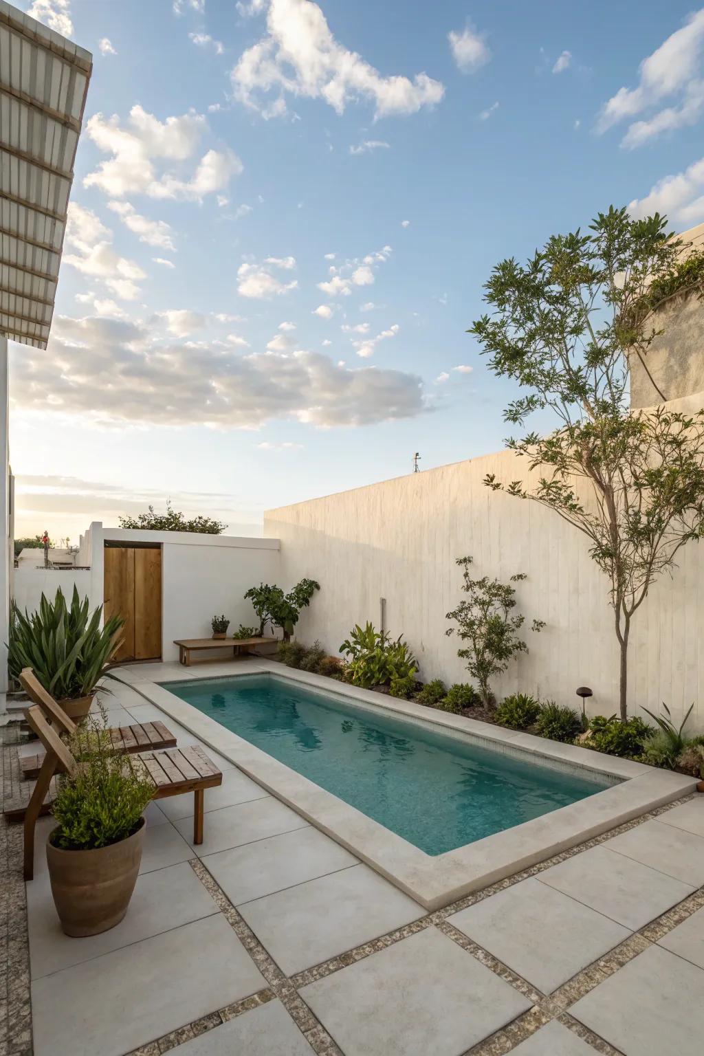 A minimalist rectangular pool, perfect for small spaces.