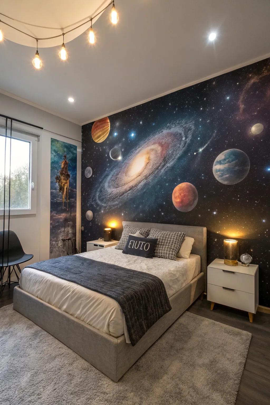 Space-themed wall art can be a conversation starter in your room.