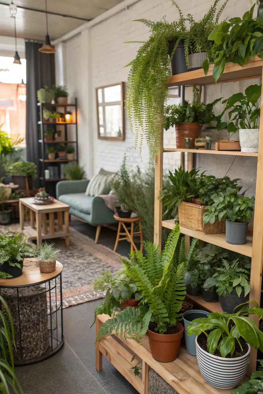 Indoor plants bring a touch of nature to a small man cave.