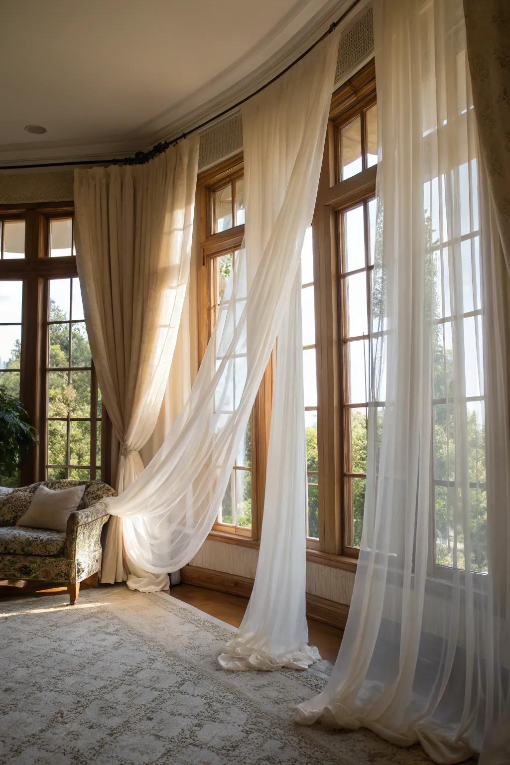 Invite tranquility with tulle window curtains.