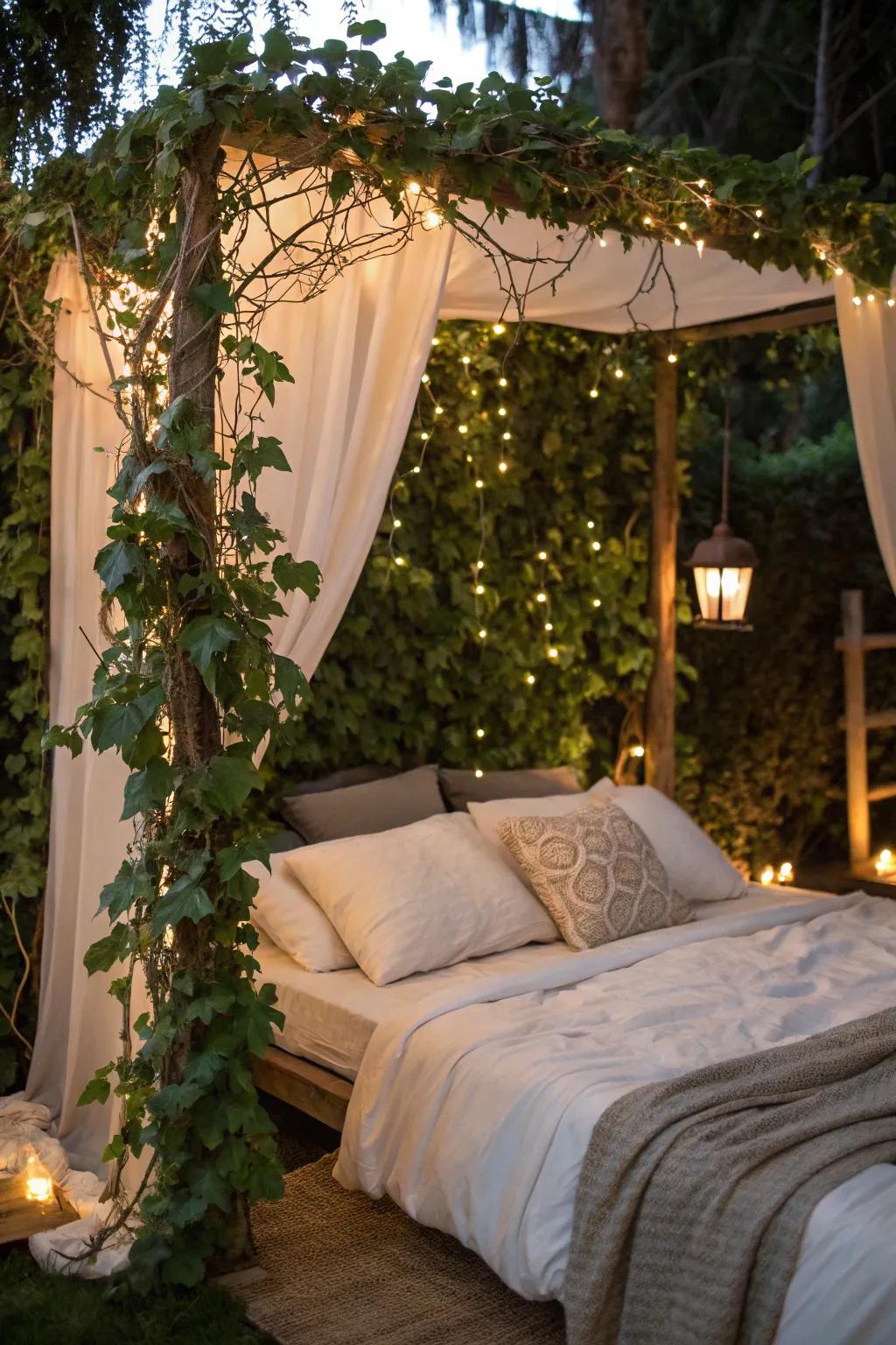 Add a whimsical touch to your bed with vines.