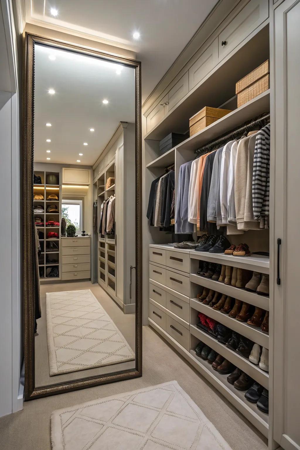 A carefully positioned mirror enhances light and space.