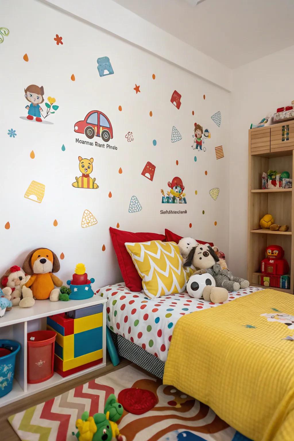 Playful decals create a fun and imaginative space for kids.