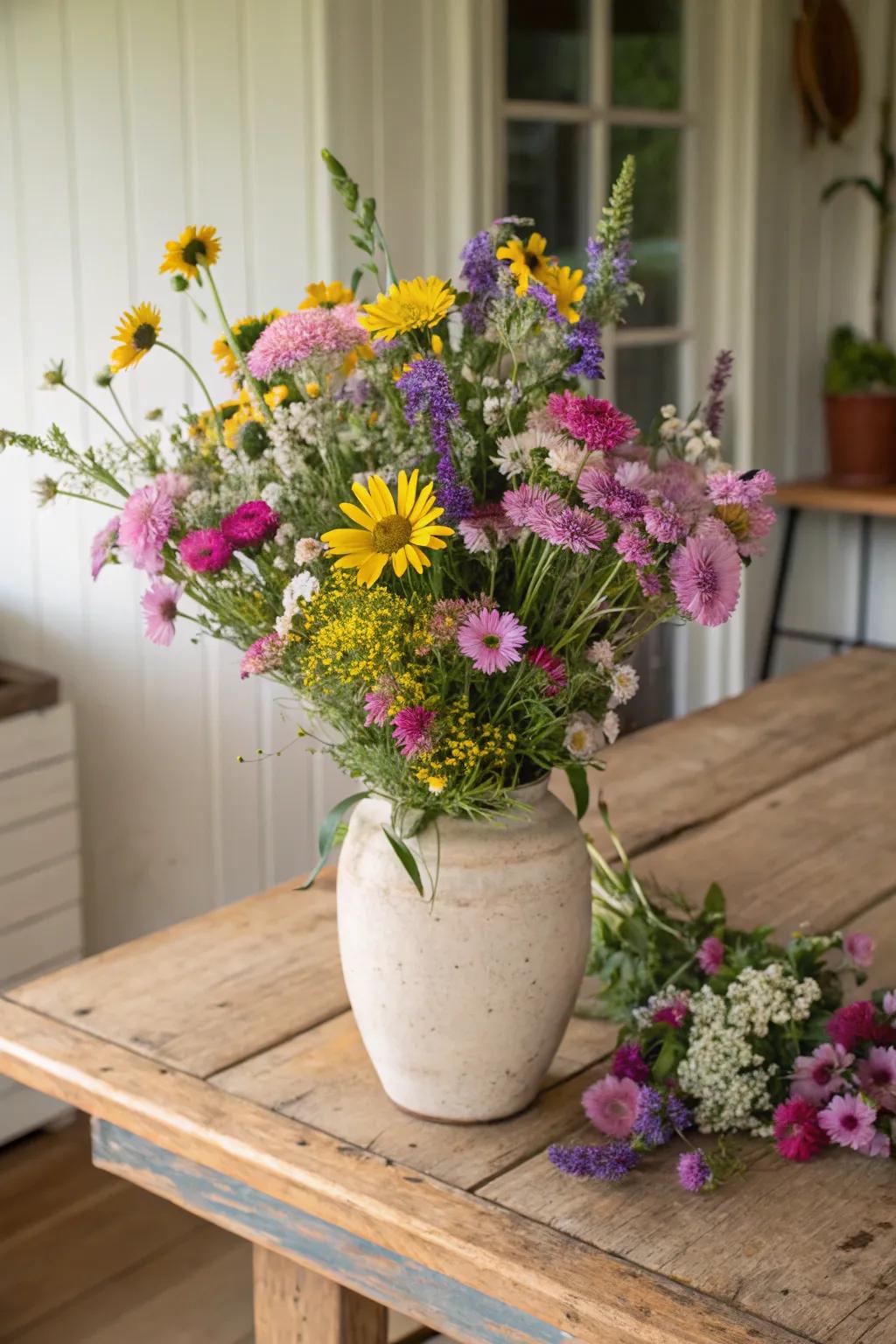 A field-to-vase arrangement brings the beauty of the outdoors inside.