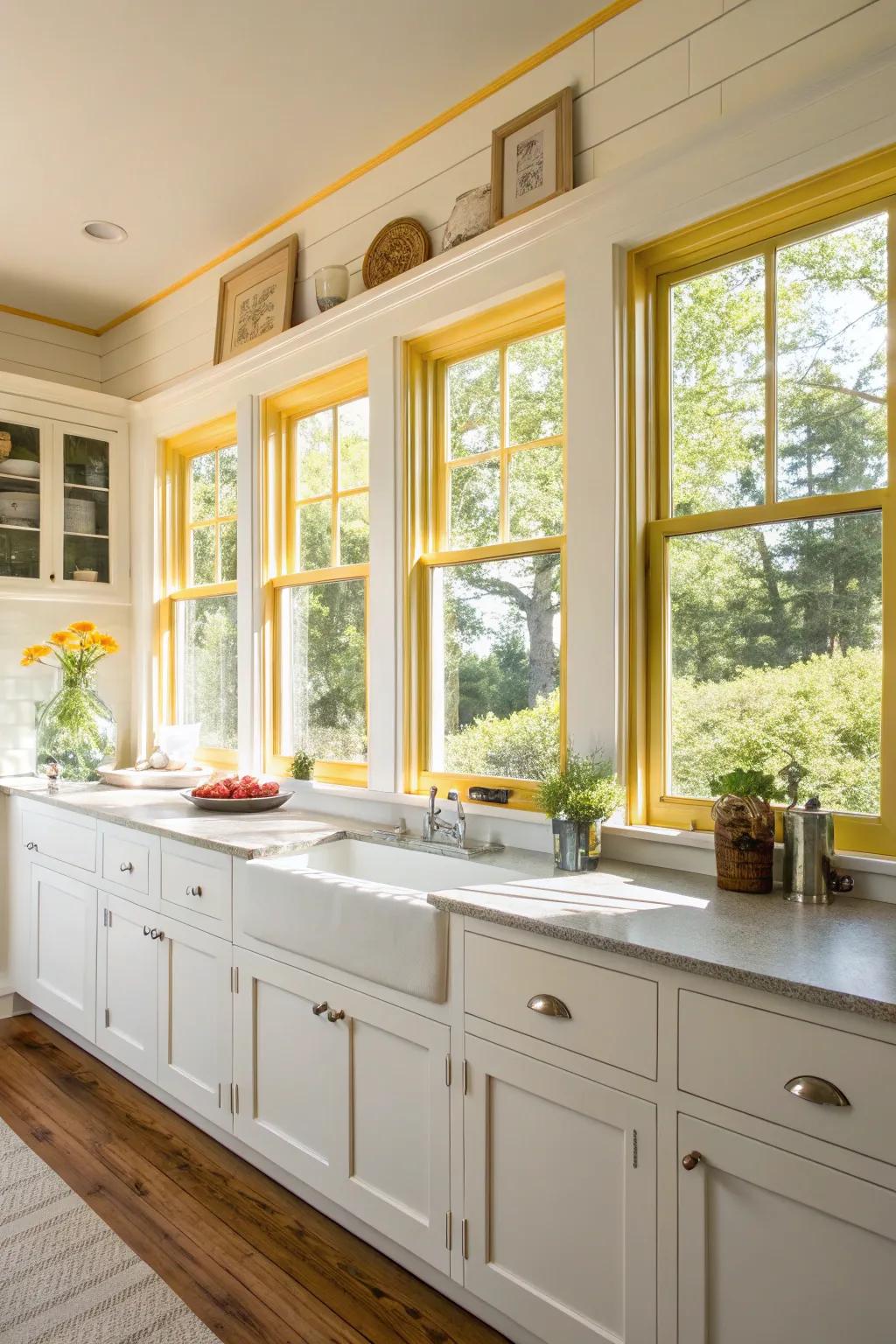 Yellow trim infuses a kitchen with warmth and cheer.