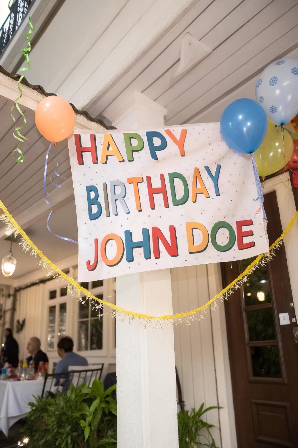 A personalized name banner adds a heartfelt touch to your party decor.