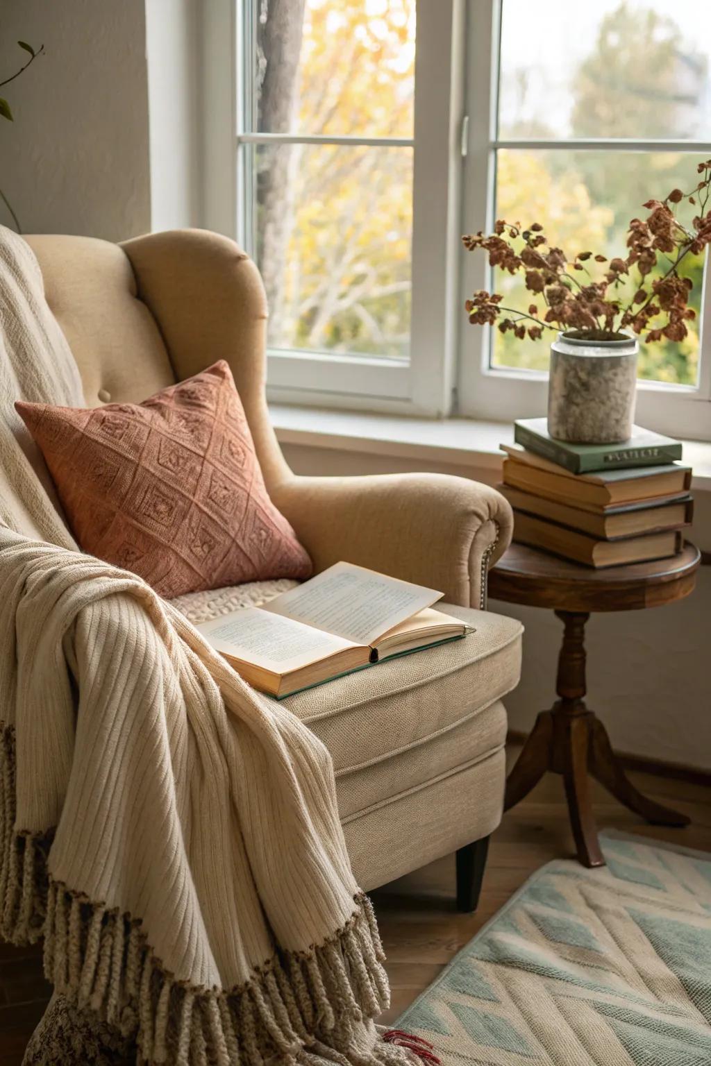 An inviting reading space for winter unwinding