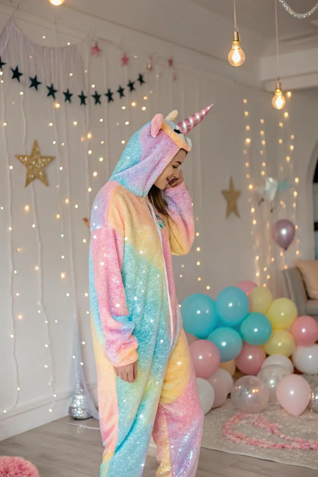 Bring a splash of color with a rainbow unicorn costume.