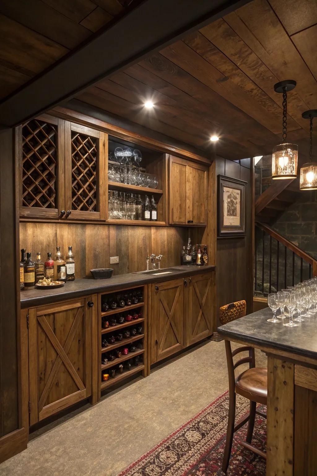 Maximize space with clever hidden storage in your bar.