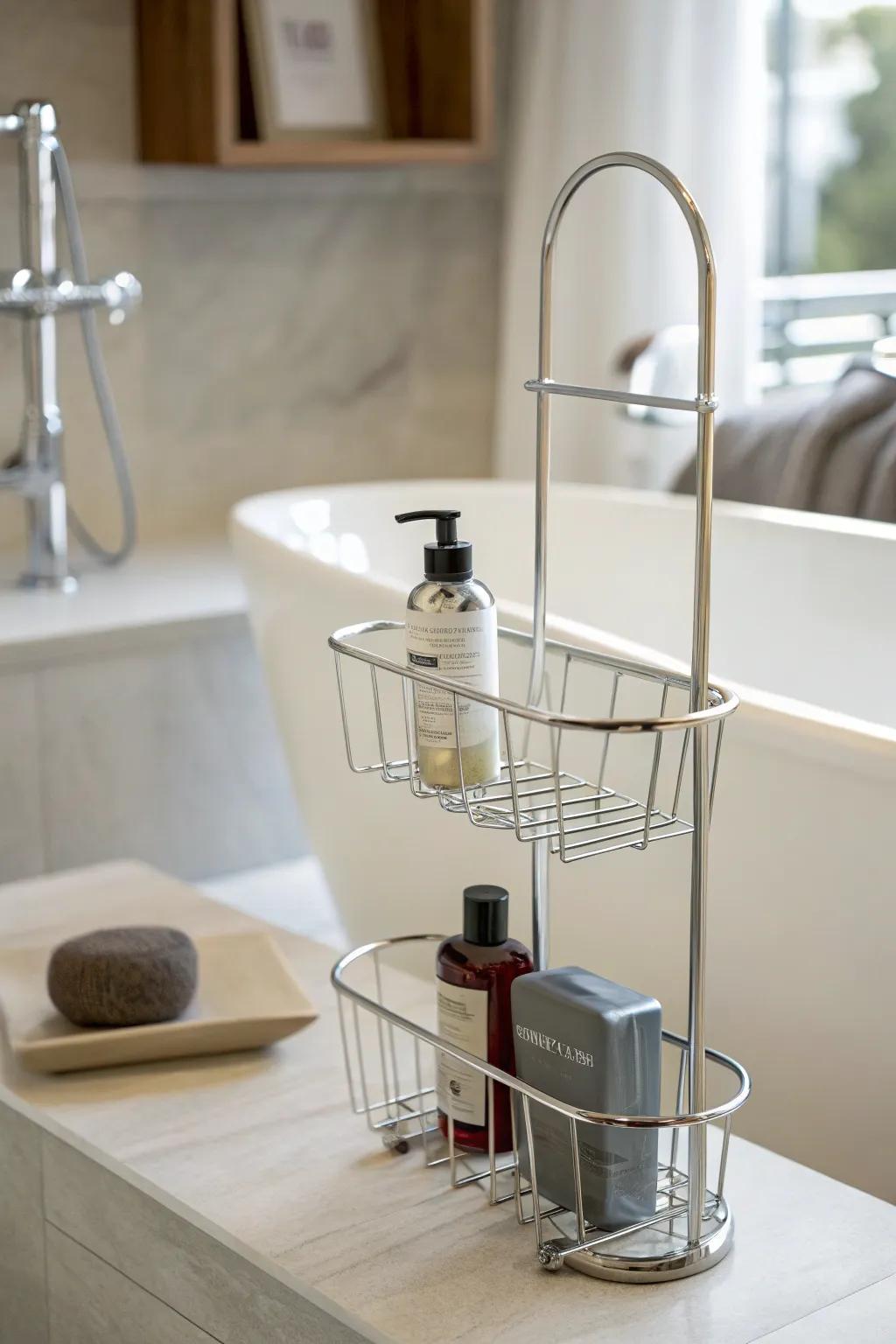 Embrace minimalism with a sleek wire shower caddy.